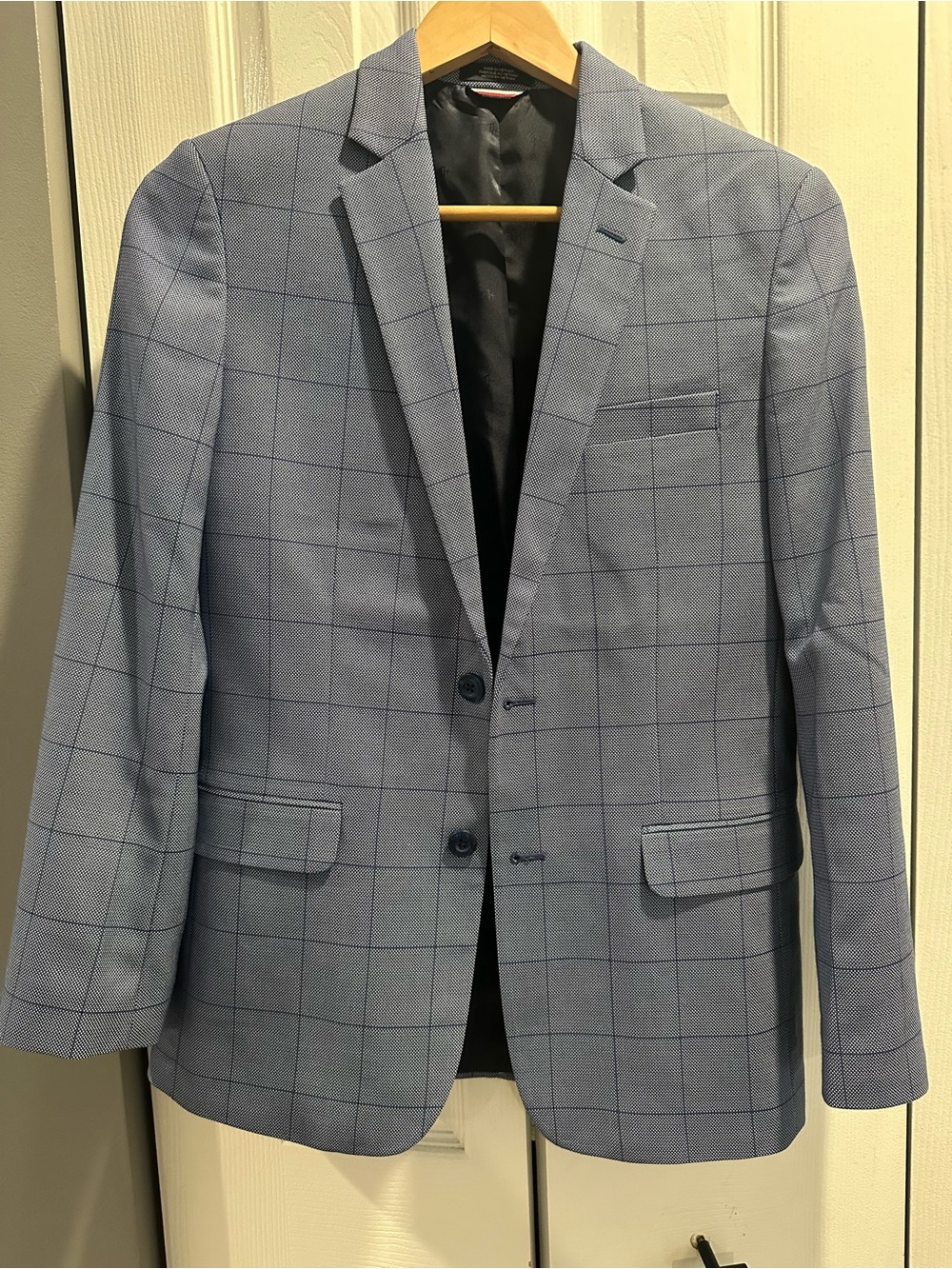 Boy’s Youth Light Blue Windowpane Blazer - Classic Tailored Fit